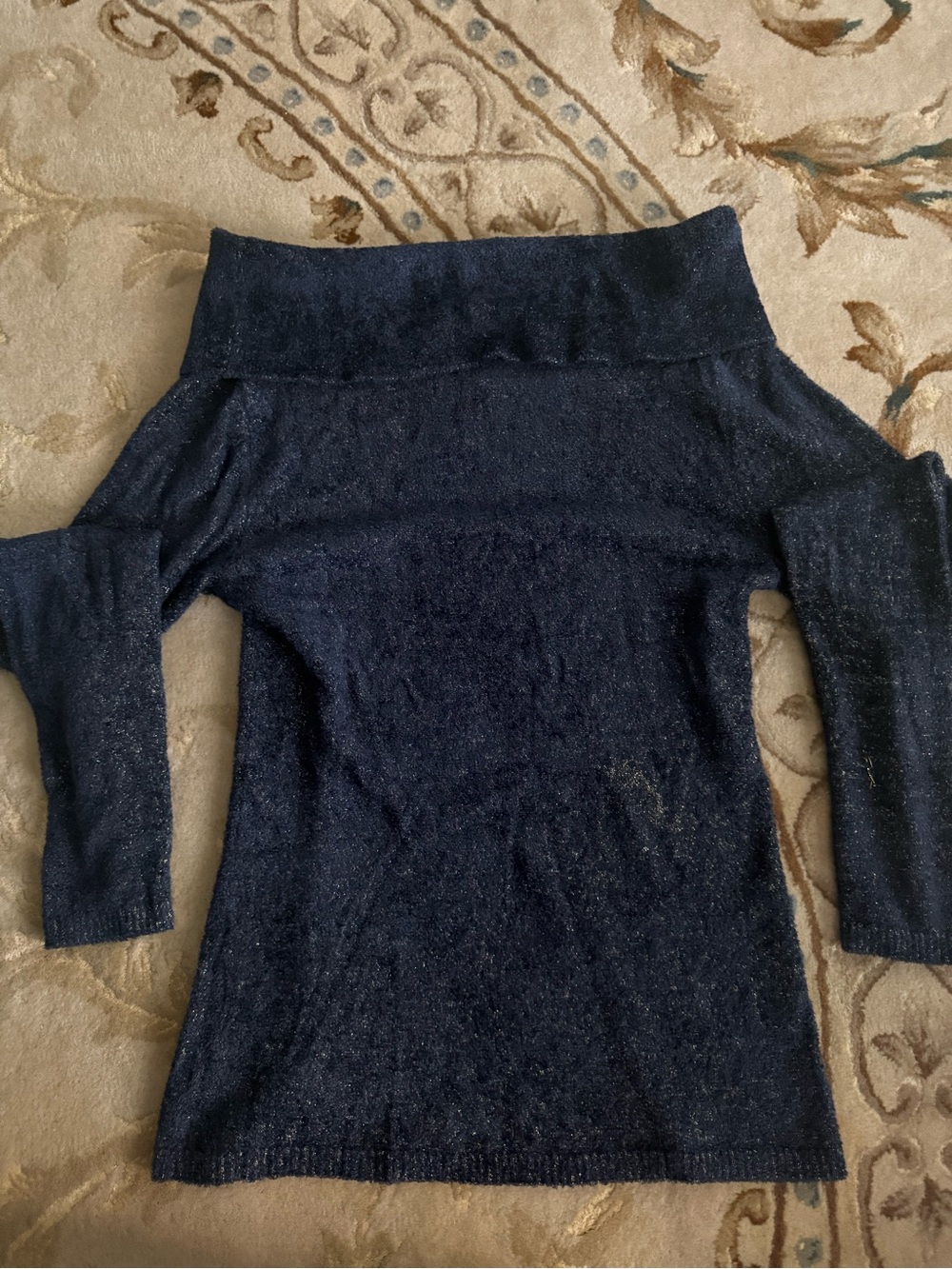 Cache Metallic Navy Off-the-Shoulder Sweater